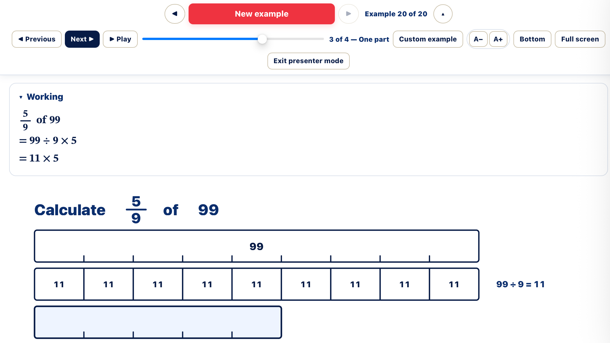 The full Fraction of an Amount generator in Presentation Mode